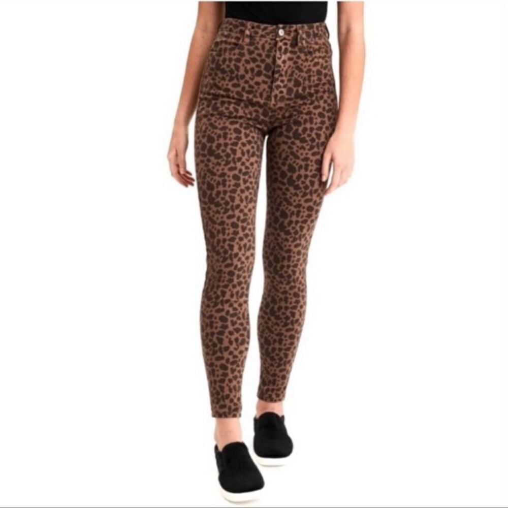 High-Rise Leopard Print Skinny Jeans - Brown